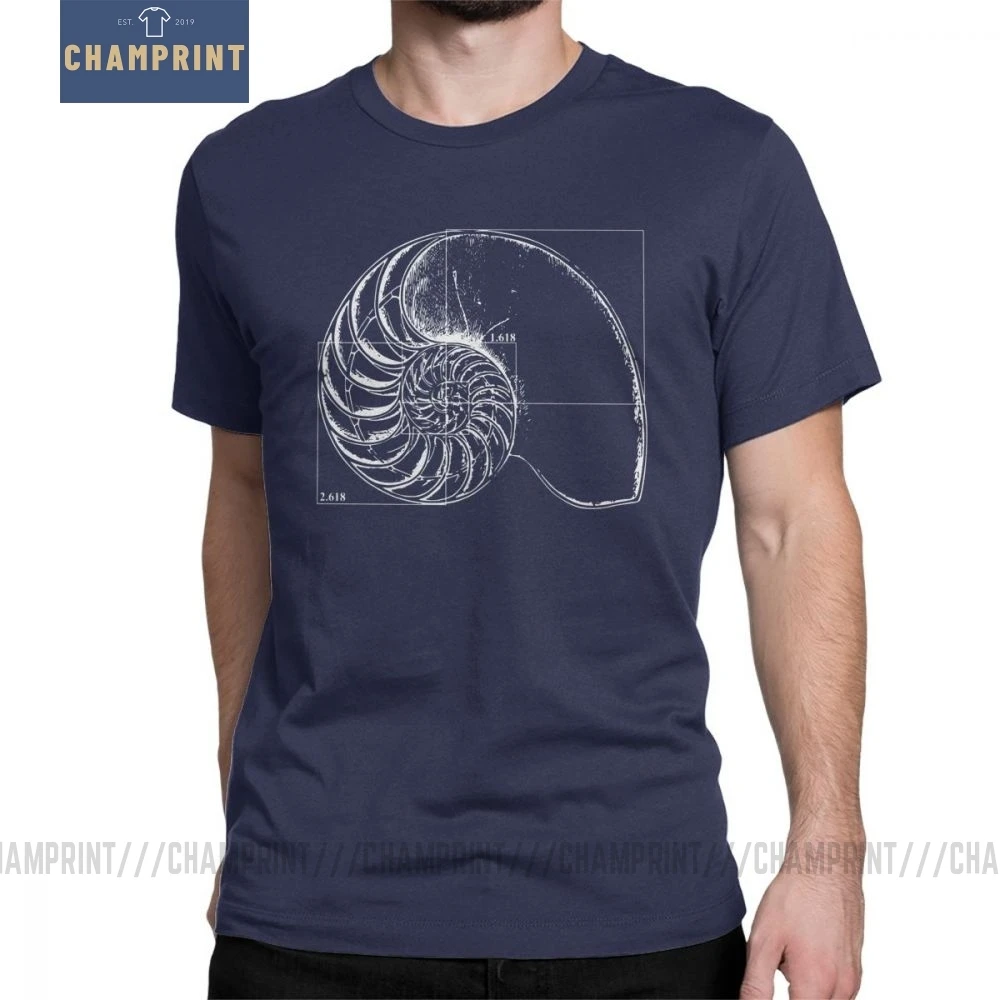 Men\'s T Shirts Fibonacci On A Nautilus Shell Casual Short Sleeve Math Tees Crew Neck Clothing Pure Cotton Printed T-Shirt