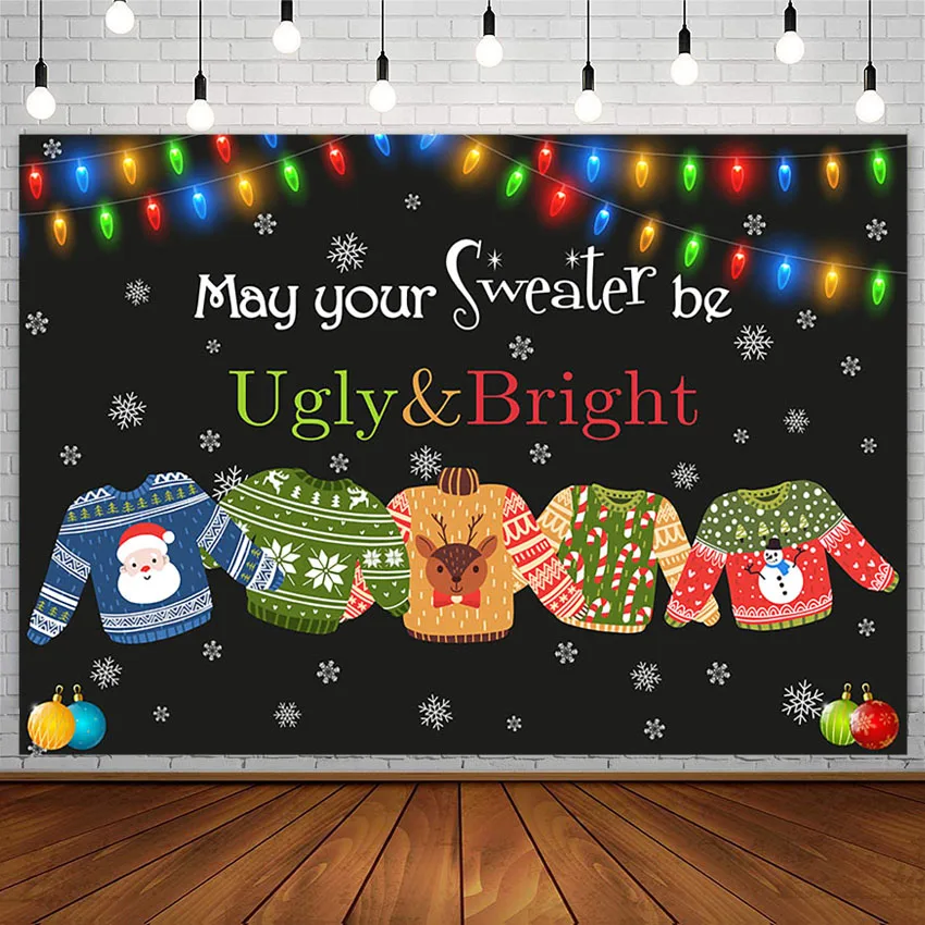 Avezano Photography Backdground May Your Sweater Be Ugly or Bright Winter Snowflake Party Decor Backdrop Photo Studio Photozone