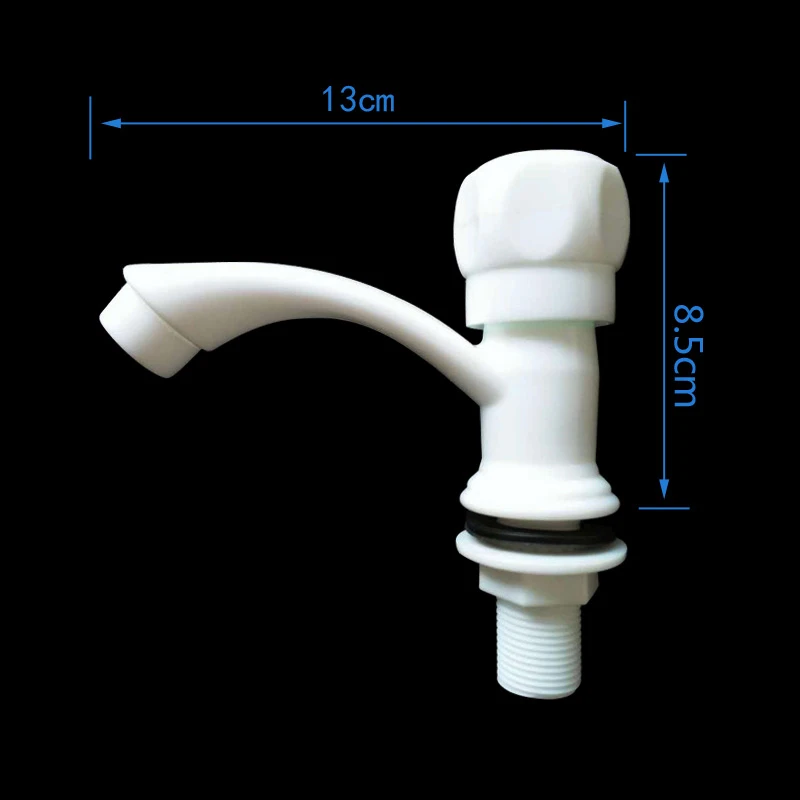 Single Cold Basin Faucet HUNNISE Plastic Bathroom Mixer Tap Single Handle Basin Sink Faucet White Plastic Cold Basin Faucets