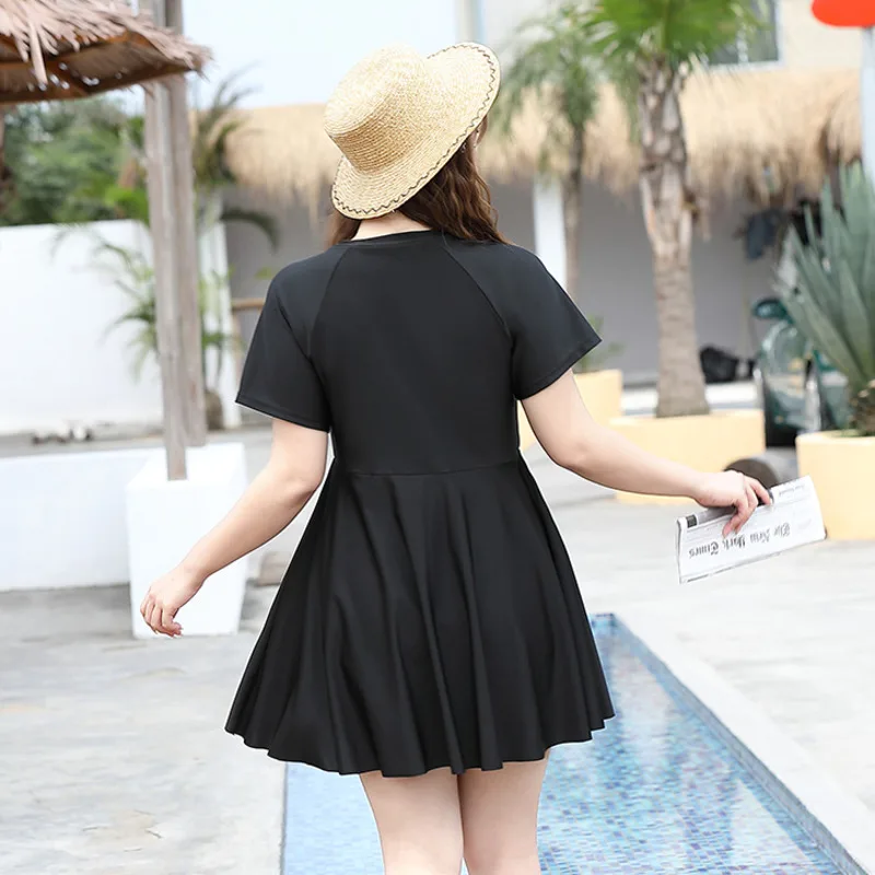 Plus Size One Piece Swim Dress Swimsuit Women Modest Swimwear With Sleeves Zipper Swimdress Conservative New Ladies Bathing Suit