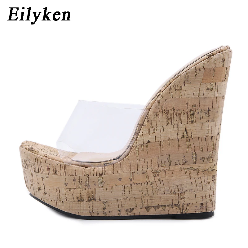 Eilyken 2024 New Summer PVC Transparent Platform Wedges Slippers Sandals Women Fashion High Heels Female Shoes Size 41  42