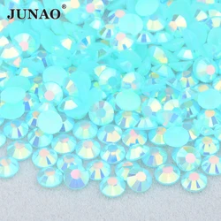 JUNAO 4 5 6mm Jelly Aquamarine AB Flatback Rhinestone Strass Appliques Resin Crystal Stones Sticker Glue On Nail Art Decoration