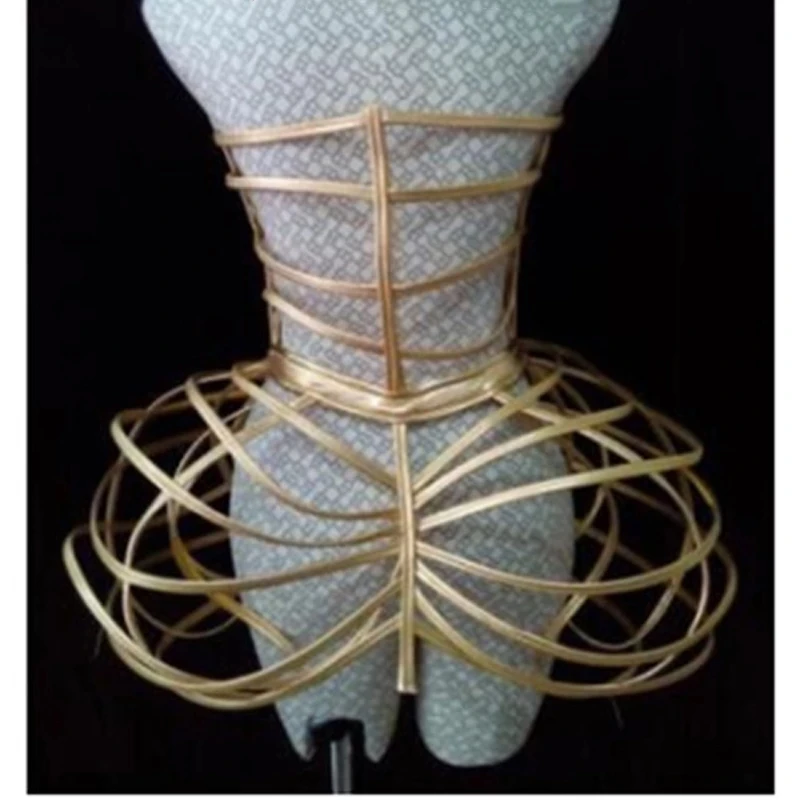 Gold openwork armor Jumpsuit future space warrior bar gogo costume Dj Dancers Sexy Nightclub DS Singer party Clothes Stage Wear