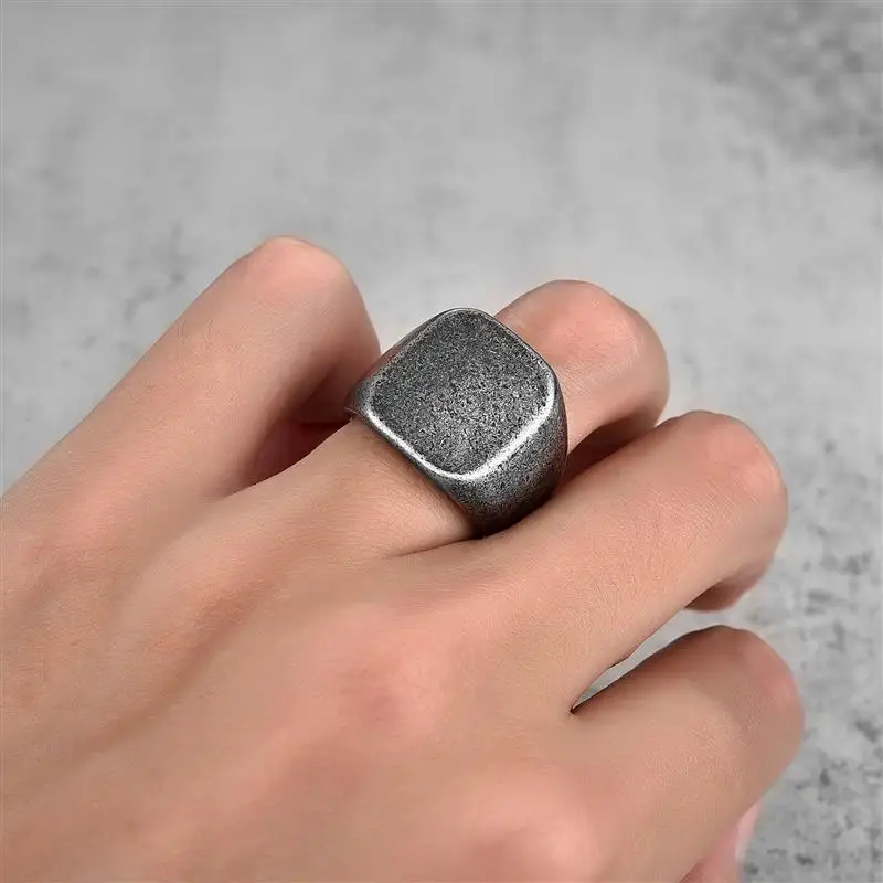 Vintag Steel Ring Square Flat Top 316L Titanium Steel Blank Plain Men Ring Personality Jewelry Smooth Surface for Friend Gift