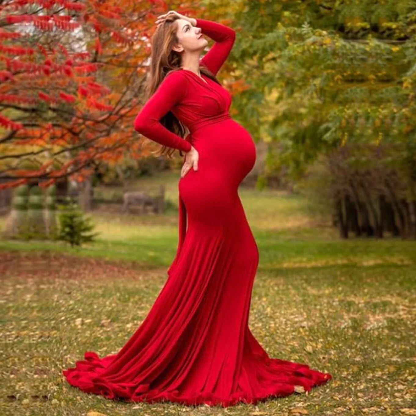 Sexy Maternity Dresses Photography Long Pregnancy Shoot Maxi Gown For Baby Showers Party Cute Ruffles Pregnant Women Photo Props