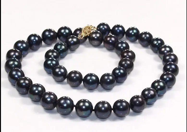 

PERFECT 17"6-11MM AAA+TAHITIAN NATURAL BLACK PEARL NECKLACE