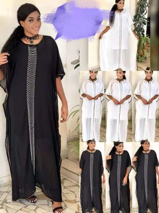 

Summer African Ladies Dress 2020 Hot Sales Round Collar Pullover Cool Material Soft Elegant Gorgeous Women Clothes