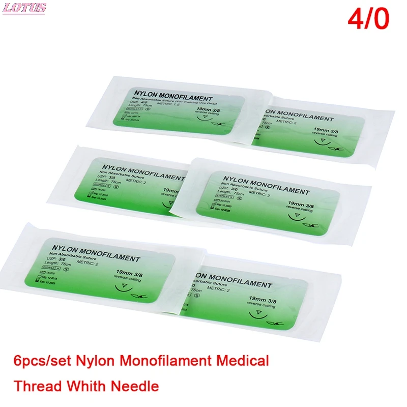 Ferramenta de Sutura de Agulha Cirúrgica Médica, Monofilamento, Fio de Nylon Não Destrutivo, 6Pcs, 2.0 3.0 4.0