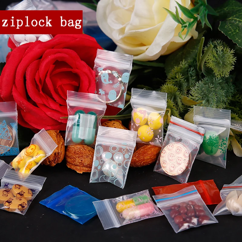 Mini Cute Cheaper Plastic Zipper Print Bags, Ziplock, Packaging Pouches, Jewelry Candy Pill Pack, Thick, 0.24mm, 2.5x3.5cm