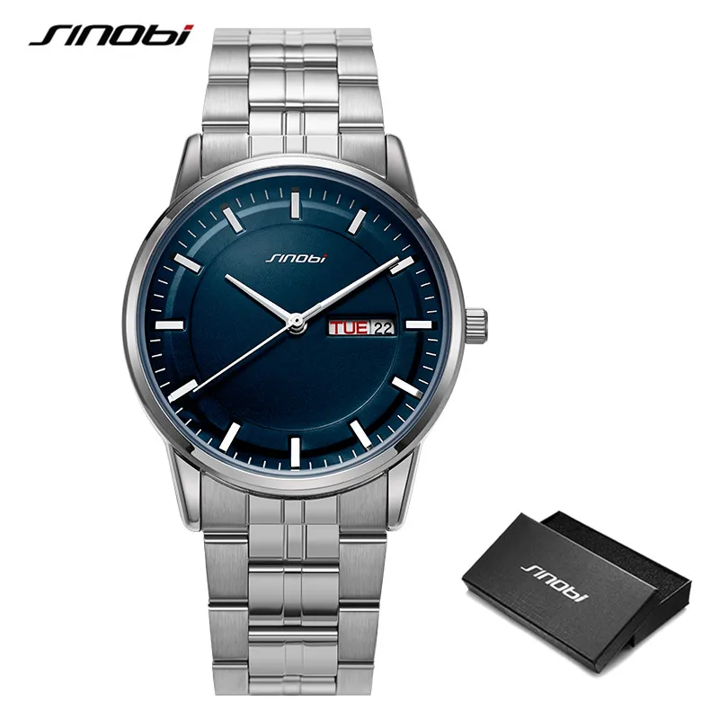 SINOBI New Arrival Man\'s Watch Blue Face Business Men\'s Quartz Wristwatch Fashion Stainless Steel Sports Clock Relogio Masculino