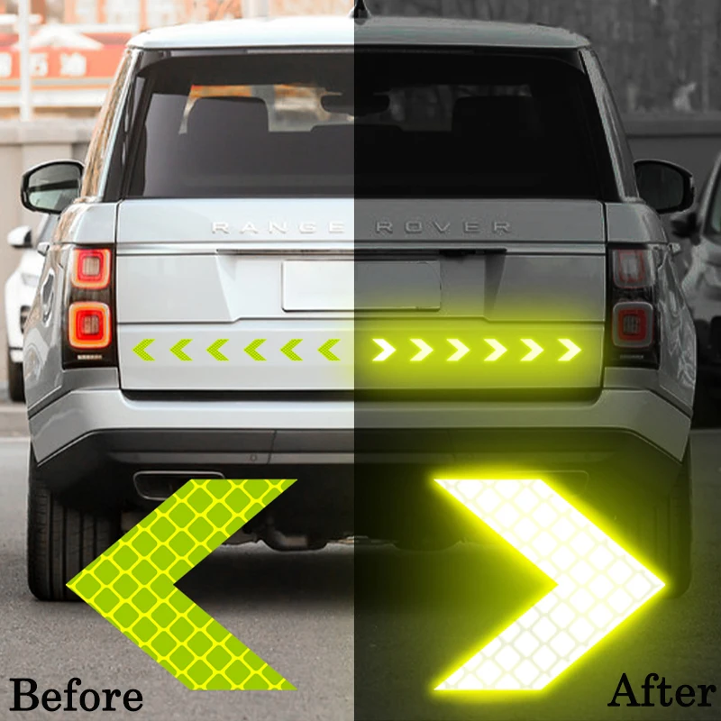 10Pcs Bar Bumper Sticker Car Arrows Decoration Reflective Warning Decals Car Motorcycle Tail for Traffic Safety Mark Accessories