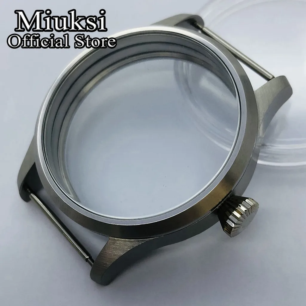 Miuksi 42mm silver copper black steel watch case sapphire glass fit ETA 6497 6498 Seagull ST3600 ST3620 ST36 series movement