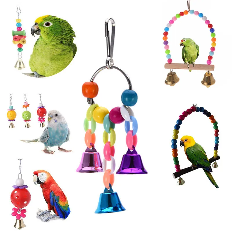 Parrots Toys Colorful Beads Bells Bird Cage Accessories For Pet Toy Swing Stand Budgie Parakeet Pet Bird Parrot Chew Swing Toys