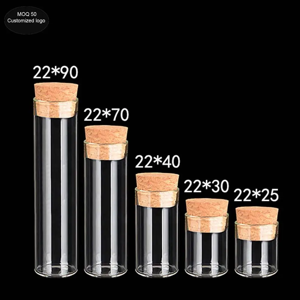 

4ml 5ml 6ml 18ml 22ml Laboratory tube bottles diameter 22mm Tiny Clear Cork Stopper Glass Wishing Bottles Transparent Glass Jar