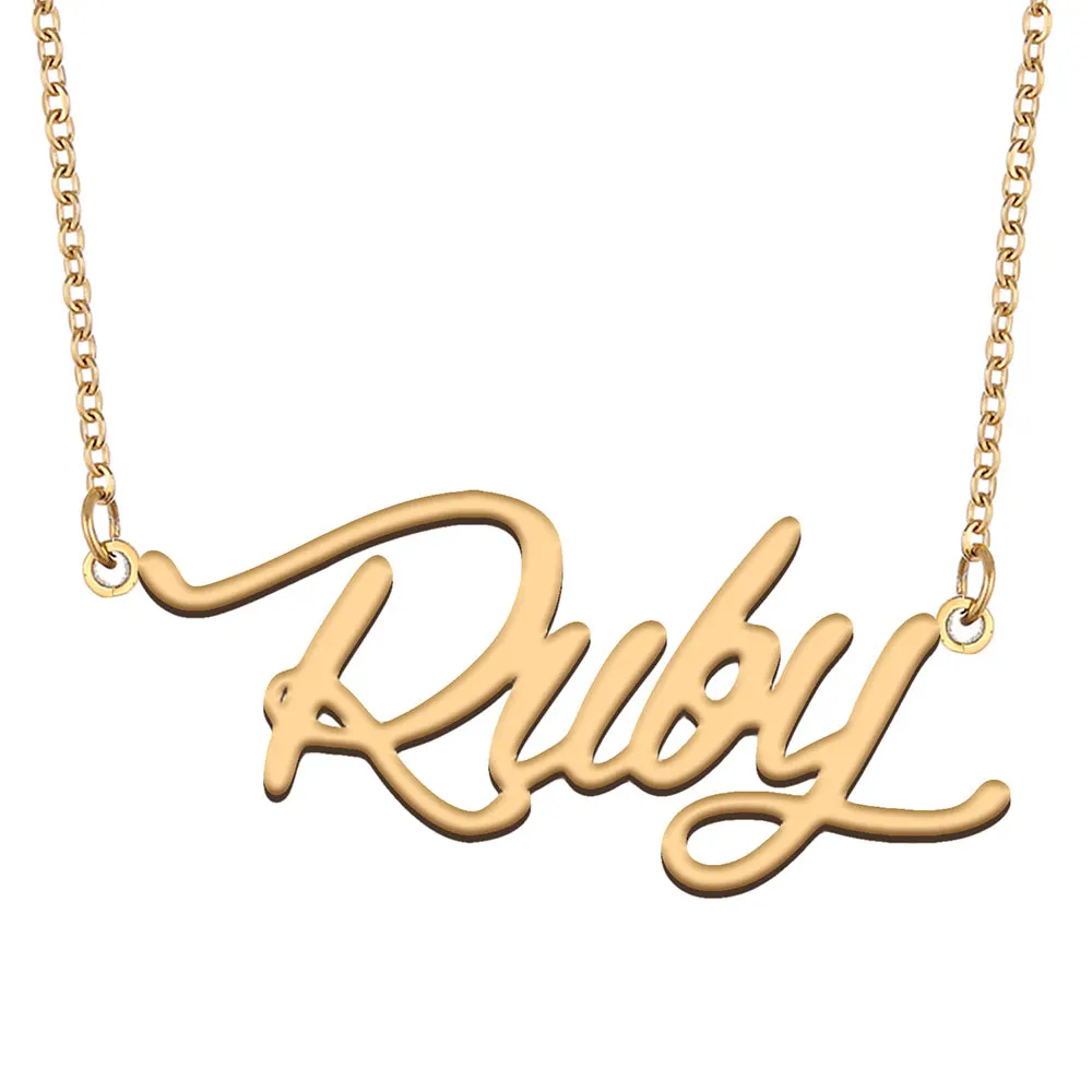 

Ruby Name Necklace for Women Personalized Stainless Steel Jewelry Gold Plated Nameplate Pendant Femme Mother Girlfriend Gift