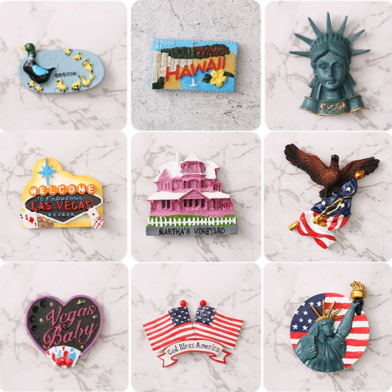 American Fridge Magnet Resin Tourist Souvenir Magnet Stick New York Las Vegas Liberty Goddess Eagle Flag Hawaii