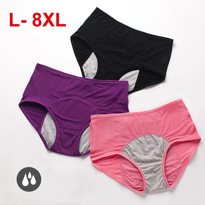 7XL Plus Size kobiety szczelna majtki menstruacyjne wodoodporne majtki okres bielizna 8XL bielizna Culotte Menstruelle Absorbante