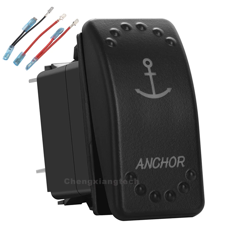 Anchor Red Led 5Pin On/Off 20A/12V 10A/24V SPST Rocker Switch + Jumper Wires Set for Car Boat Trucks Water Proof