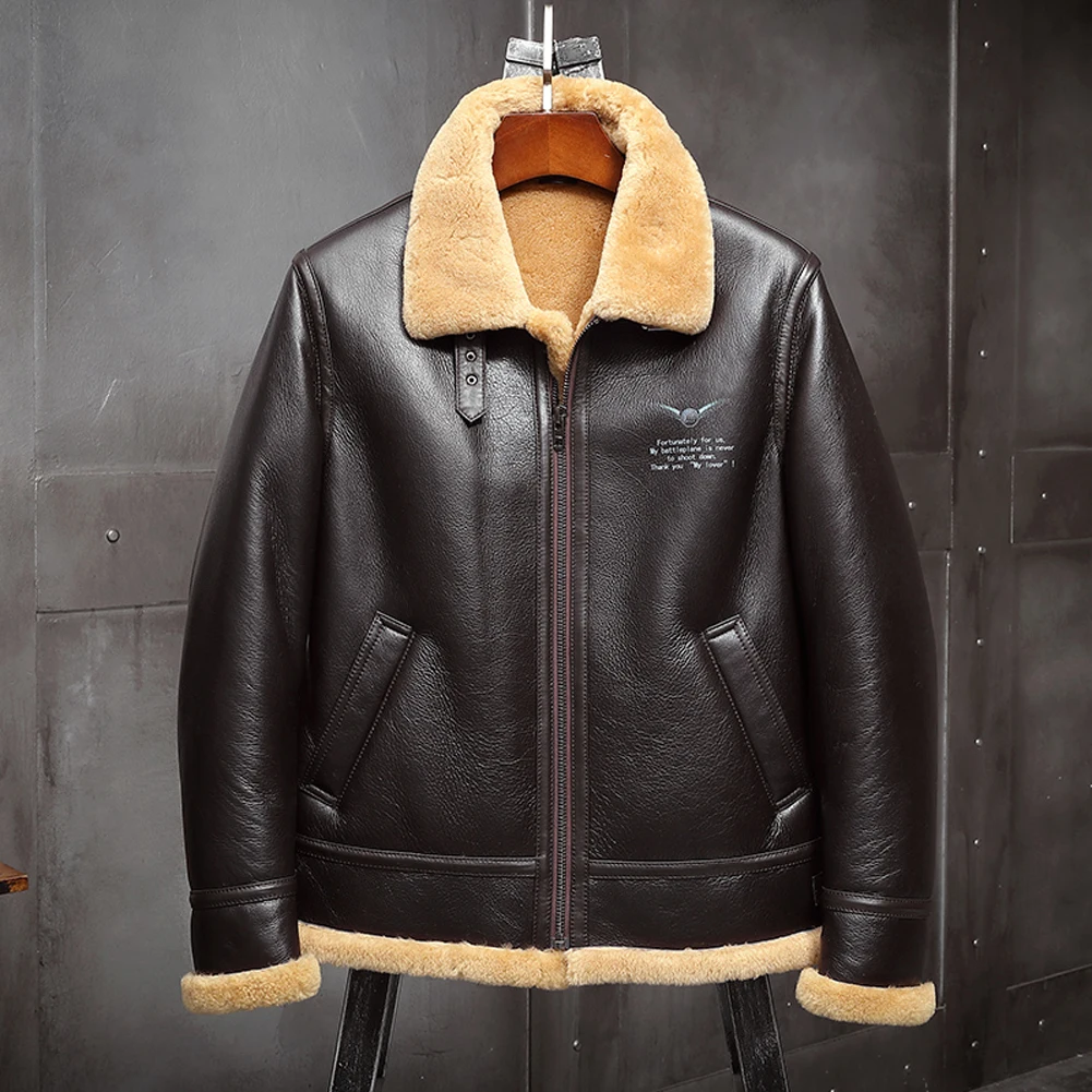 2019 Nuovo B3 Giacca da uomo in shearling Cappotto di pelle di pecora spessa Cappotto di pelliccia da motociclista da uomo Giacca di pelle Cappotti invernali da uomo