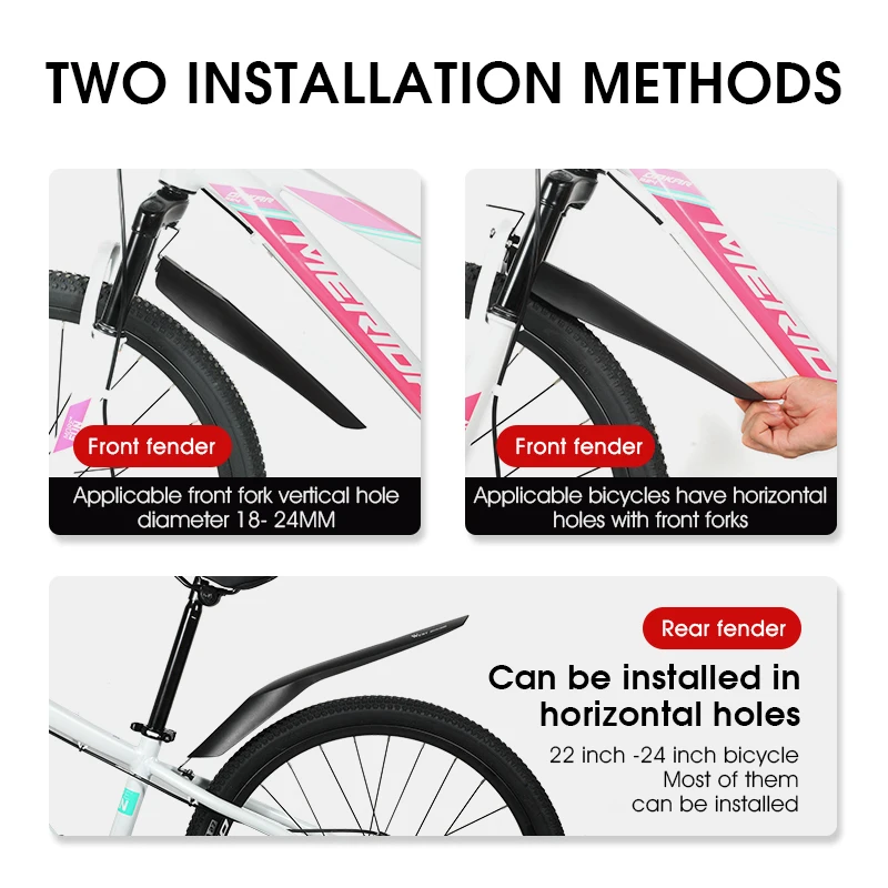 WEST BIKING 2pcs Bike Mudguard Set 22-24 inch MTB Bicycle Front Rear Fender Cycling Wheel Wings Mud Guard Mountain Bike Fender