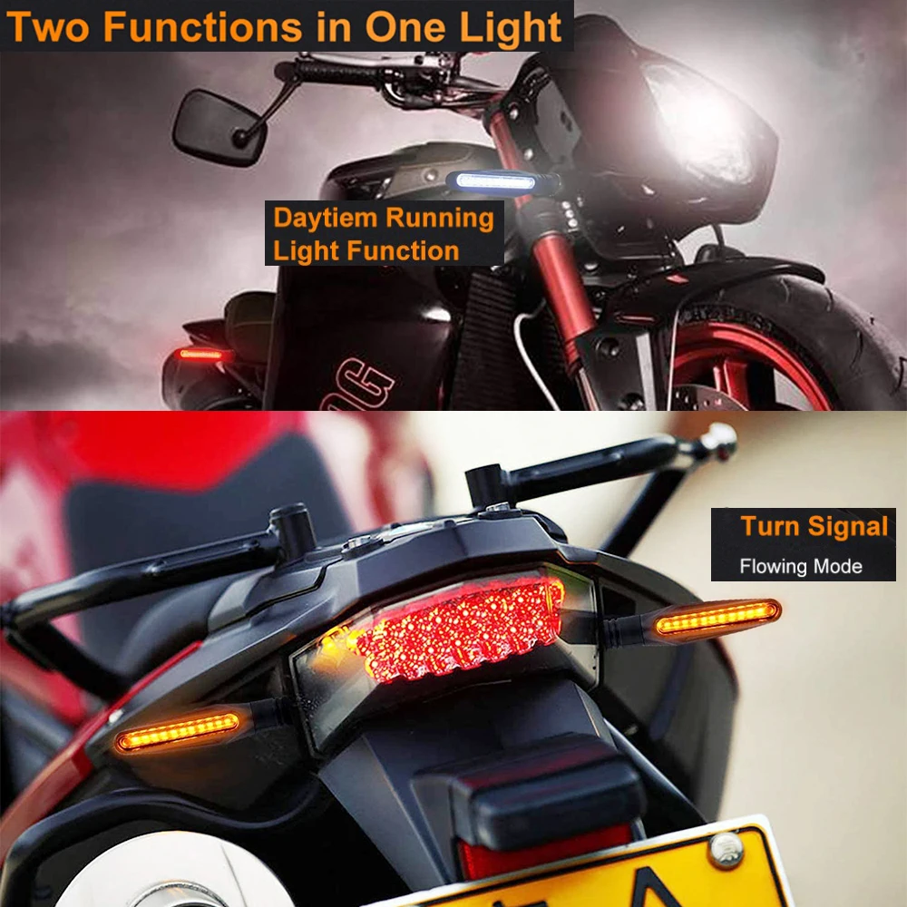 YSY 2Pcs Universal LED Motorcycle Turn Signal Light & DRL Amber Flasher Flowing Indicator Blinker Rear Lights Lamp Accessories