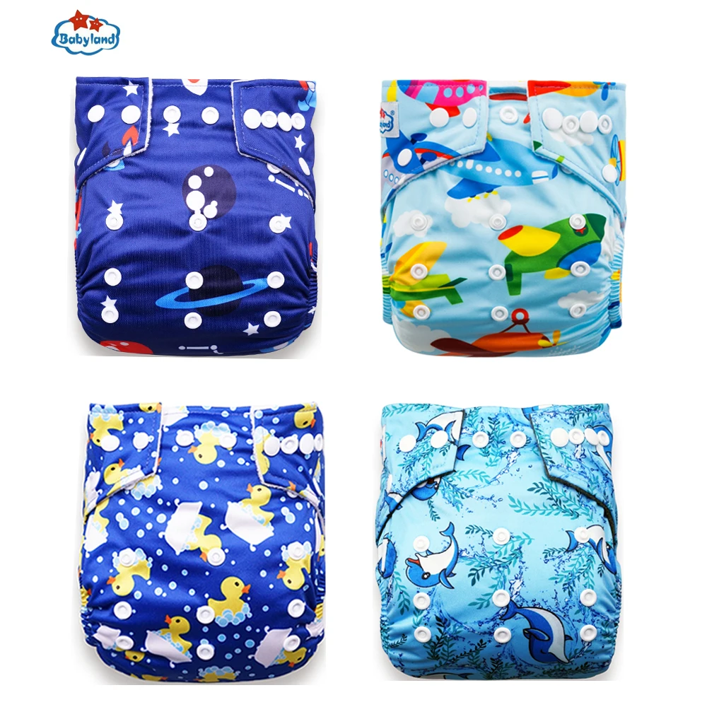 Babyland 4 pz/set bambino panno pannolino tasca pannolino impermeabile copre Microfleece interno pannolino Shell regolabile dimensioni 3-15KG