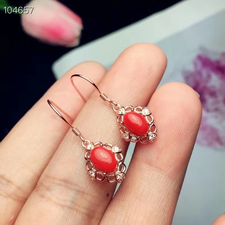 KJJEAXCMY fine jewelry 925 sterling silver inlaid natural red coral earrings classic girl new eardrop support test