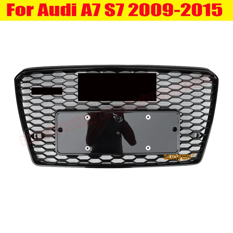 For rs7 style sport front hex mesh honeycomb hoodgrill gloss black for audi a7 s7 2012 12 2013 13 2014 14 2015 car accessories