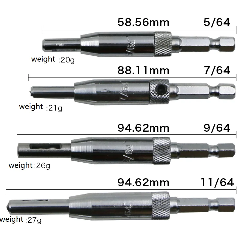 JUSTINLAU 4 HSS Tự Centering Bản Lề Khoan Bộ Cửa Tủ 5/64 "7/64" 9/64 "11/64" trung Tâm Mũi