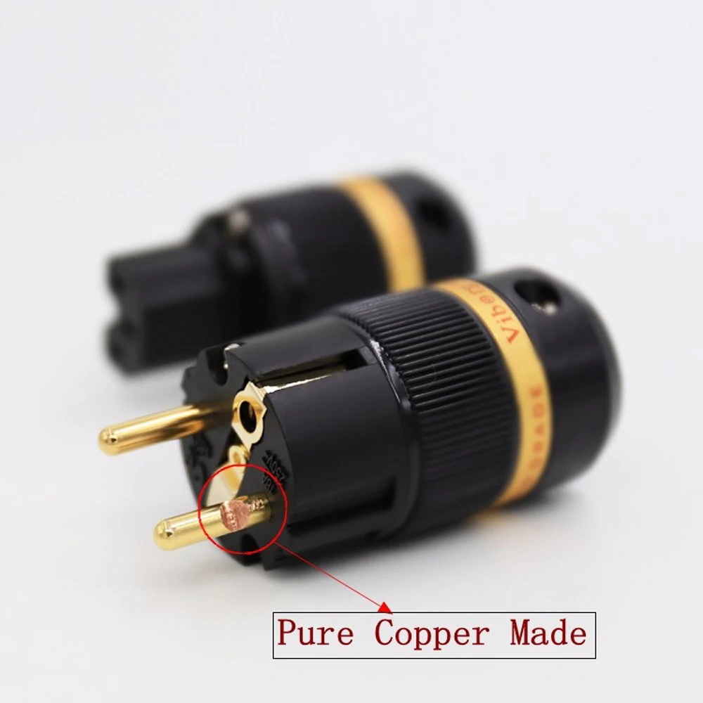 

Viborg 99.99% Pure Copper 24K Gold Plated Schuko Power Plug Connector IEC Female Plug DIY Mains Power Cord Cable