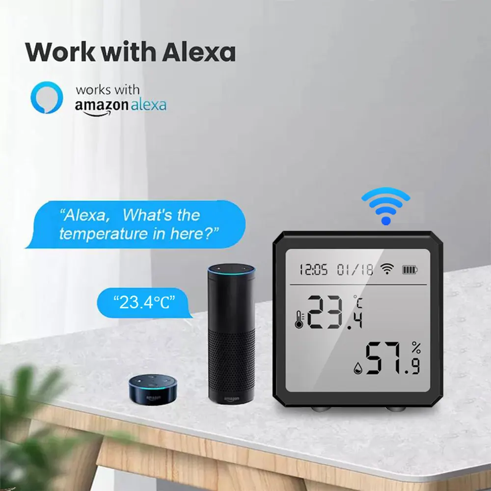 Tuya WIFI Temperature Humidity Sensor WIth LCD Display Indoor Smart Home Hygrometer Thermometer Detector Support Alexa Google