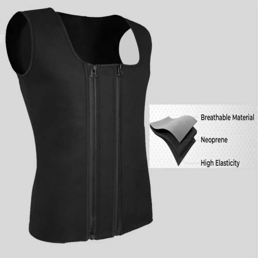 Men's Sweat Shapewear Sauna Vest Body Shaper Two Zipper Neoprene Tank Top Slimming Compression Shapewear