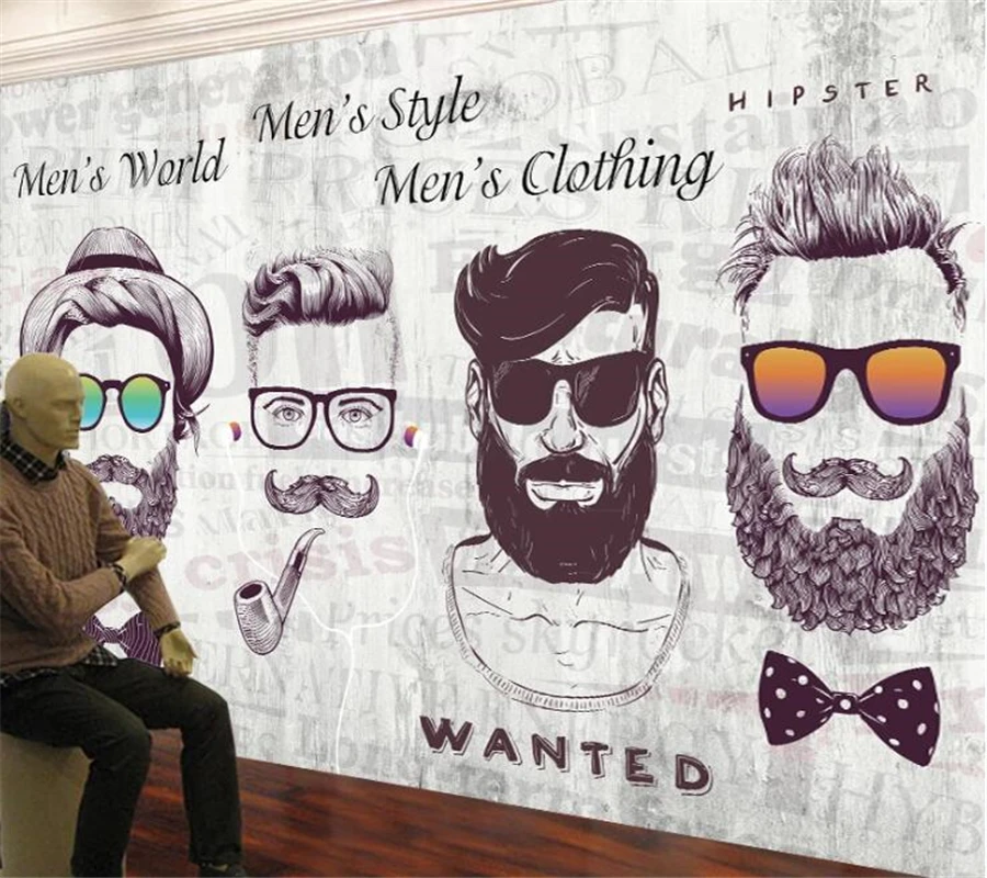 wellyu Custom large-scale murals fashion home improvement trend line personalized bearded background wallpaper