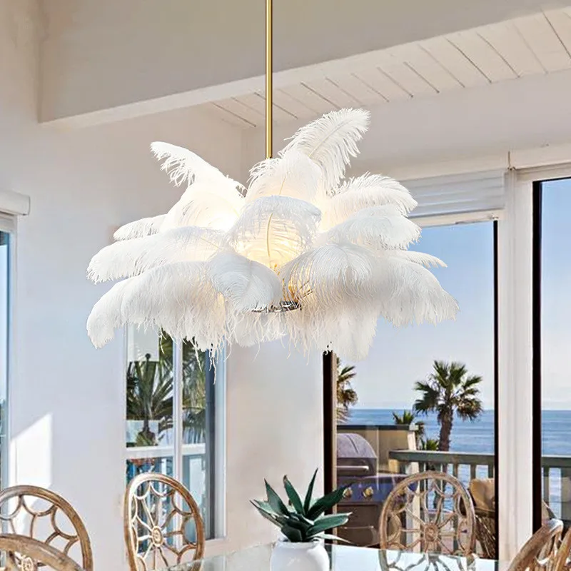 Modern feather chandelier ostrich lamp Restaurant Bar Kitchen chandeliers interior lighting home Decoration large chandelier