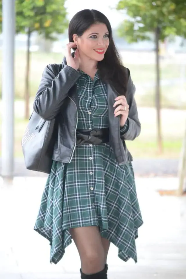 Women Red Plaid Belted Roll Tab Sleeve Handkerchief Dress Grunge Gothic Casual Dresses Vestidos Button Up Long Sleeve Streetwear