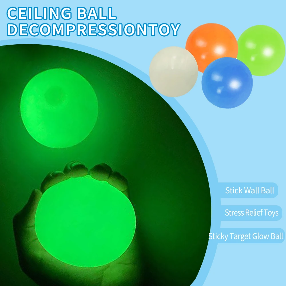 45/65mm Sticky Wall Ball Stress Relief Ceiling Balls Soft TPR Kids Decompression Toy Tossing Squash Ball Luminous Target Ball