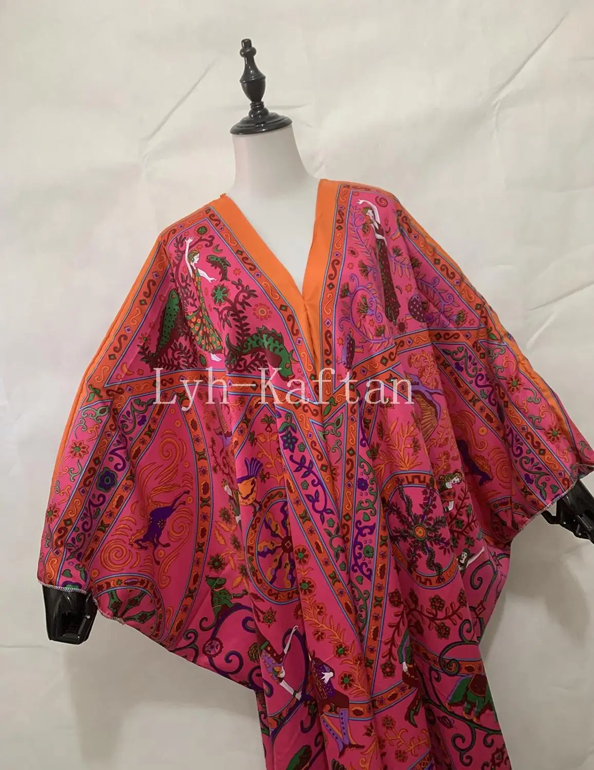 Causale 2021 Mode Европейская Одежда Floor Lengte Zijde Kaftan Maxi Jurk Midden-oosten V-hals Party Lady Caftan Jurk