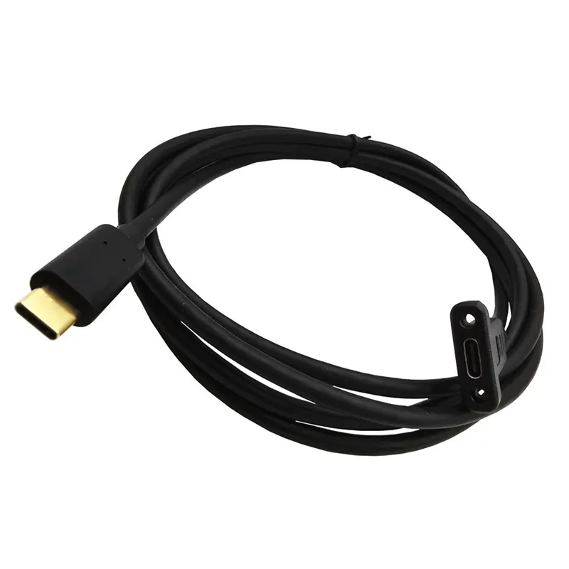 USB Tipe C Kabel Ekstensi USB 3.1 Data Kabel Video USB-C Laki-laki Ke Perempuan Extender Konektor Kabel dengan Sekrup Panel mount Terlindung