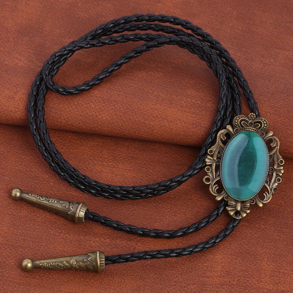 BRONZE GEM Bolo Tie Western Cowboy Opal Rodeo Leather Necktie
