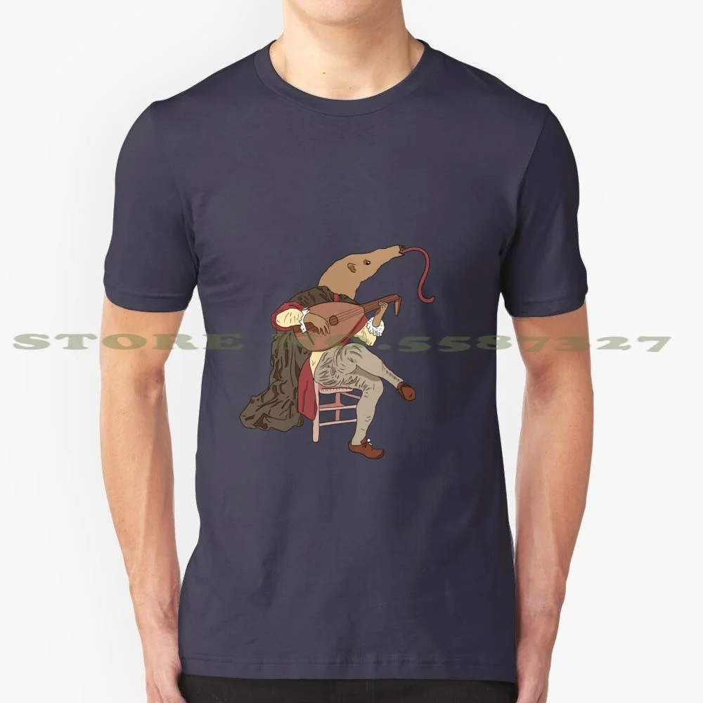 Anteater Lutist 100% Cotton T-Shirt Anteater Animal Guitar Lute Music Cute Funny Silly Hand Drawn Cartoon Creative Old Fashioned