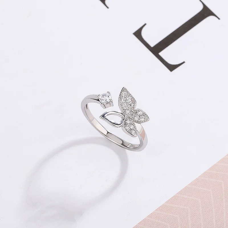 

Buyee 925 Sterling Silver Female Rings Finger White Zircon Butterfly Open Ring for Women Fashion Fine Jewelry Circle