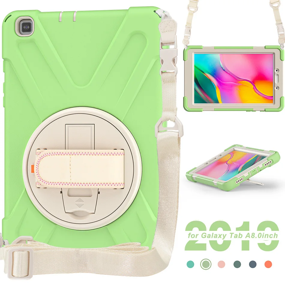 Kids Case for Samsung Galaxy Tab A 8.0 2019 Silicone Case T290 T297 T295 Shockproof Cover with Swivel Kickstand+ Shoulder Strap