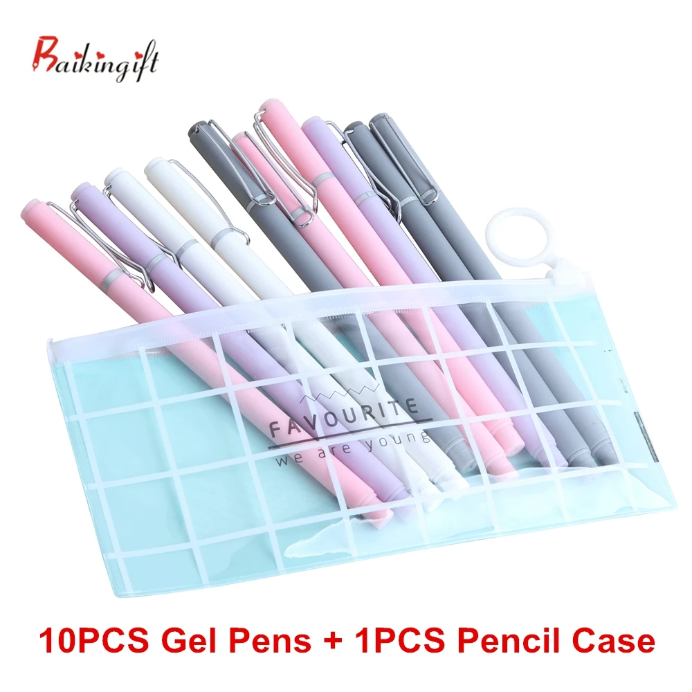 

10Pcs/Set Promotional gel pen And Pencil Bags Creative Pen Stationery Kawaii Gel Ink Pen School Stationery Office Suppliers Pen