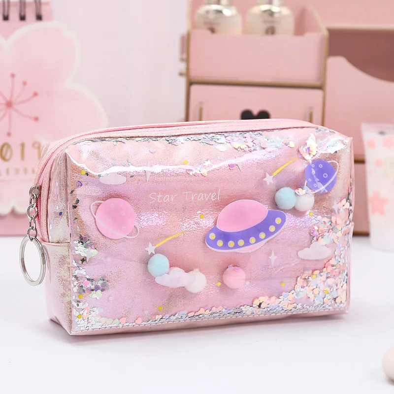 Large Marble Pencil Case Laser Leather Pen Box Big Makeup Bag For Girls Gift PU Office School Travel Supplies Chancery Penalty