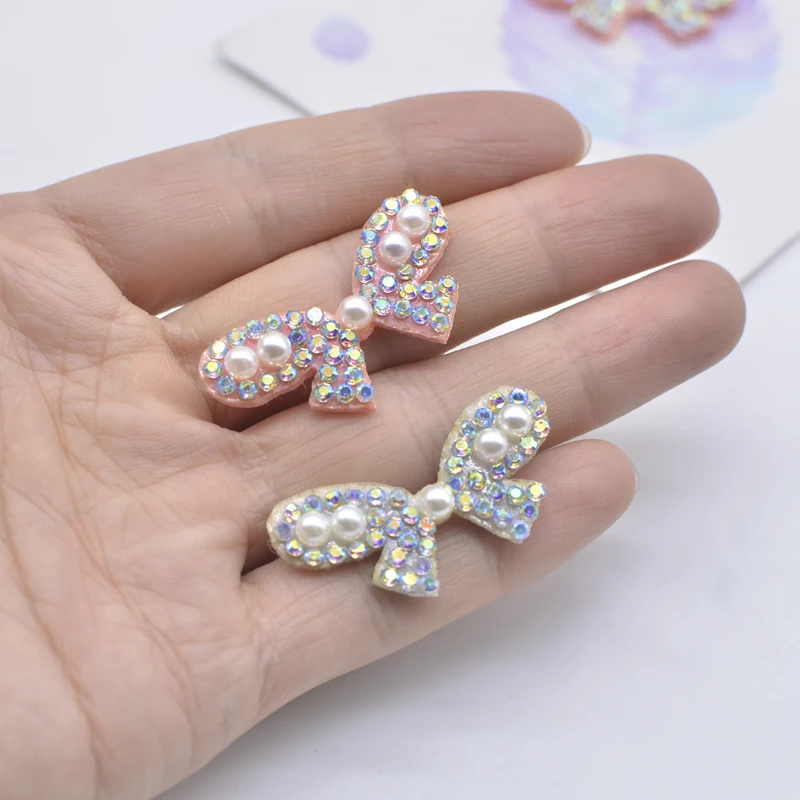 

20Pcs Kawaii Pink & White Bowknot Tie Rhinestone Pearl Crystal Patches Decor Appliques Supply Cloth DIY Headwear Crafts