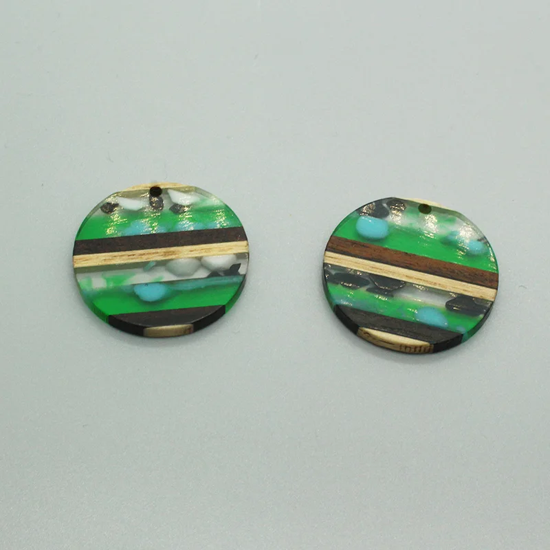 2/4/6pcs Retro Green Striped Geometry Earring Charms Handmade Resin Wood Earrings Necklace Pendants Accessory Diy Jewelry Make