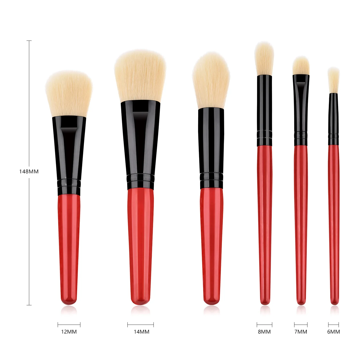 Saiantth 6pcs red wooden makeup brushes set loose foundation powder eyeshadow beauty cosmetic tools shadow beige soft hair kit