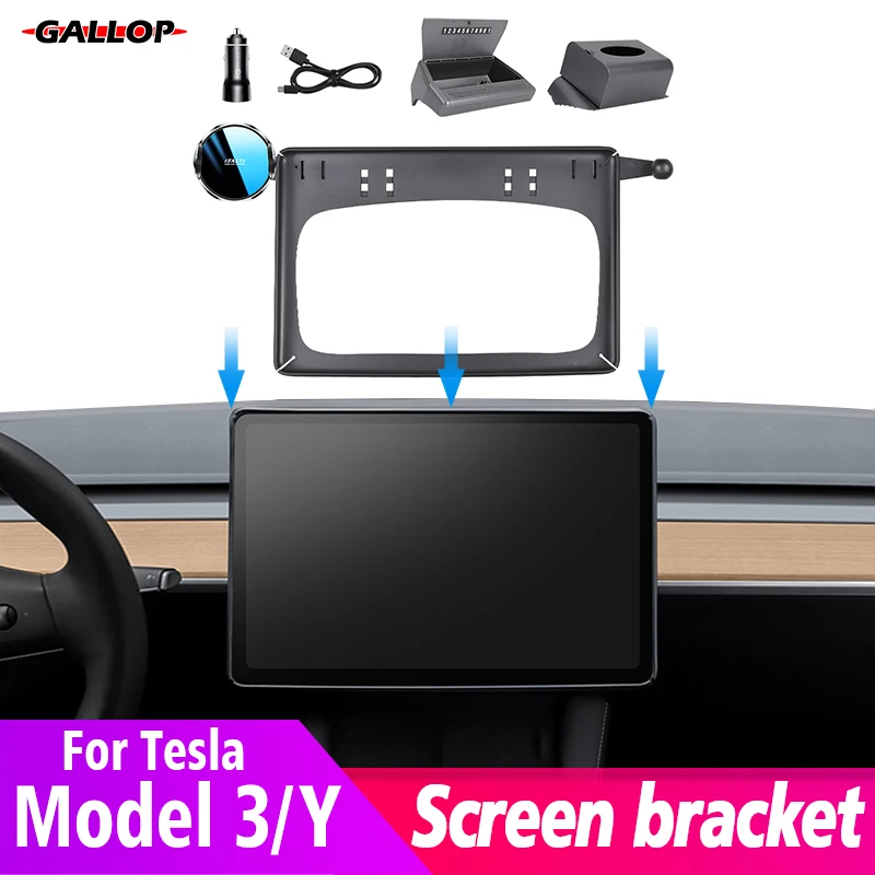 For Tesla 2021-2022 Model 3 Model Y Car Screen Navigation Mobile Phone Holder Interior Storage Tissue Box Decoration Accessories