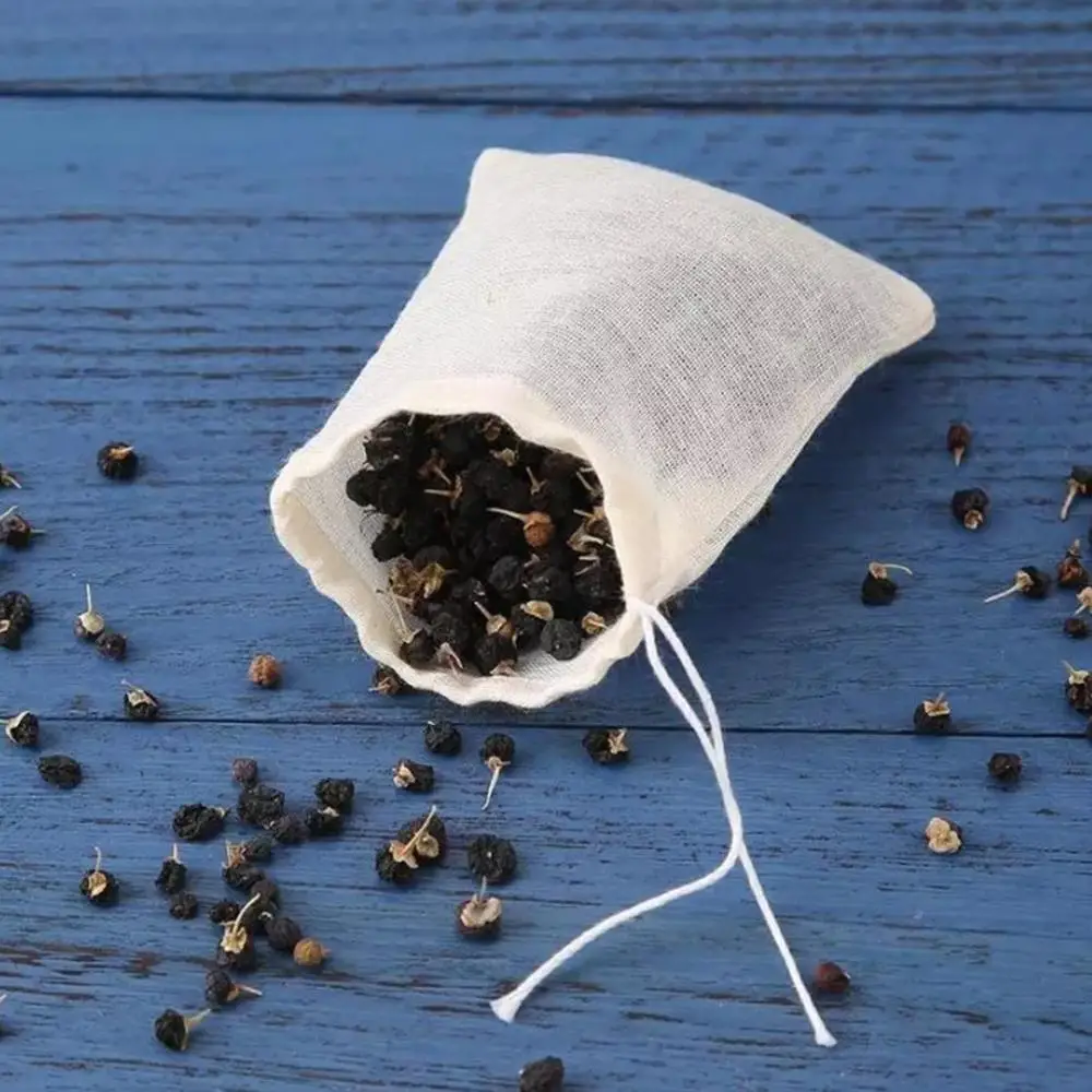 10Pcs Reusable Drawstring Cotton Filter Bags Tea Bag for Herbal Loose Tea Leaves Kitchen Cooking Spice