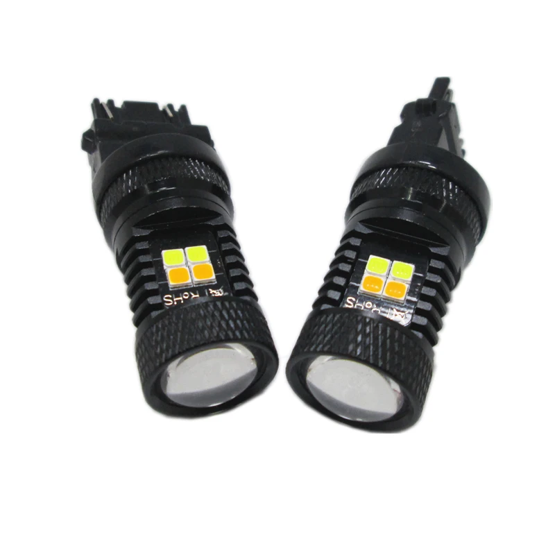 2x High quality 3157 Dual Color Type White Amber Yellow Switchback LED 3030 16smd LED DRL Turn Signal Parking Light Bulbs